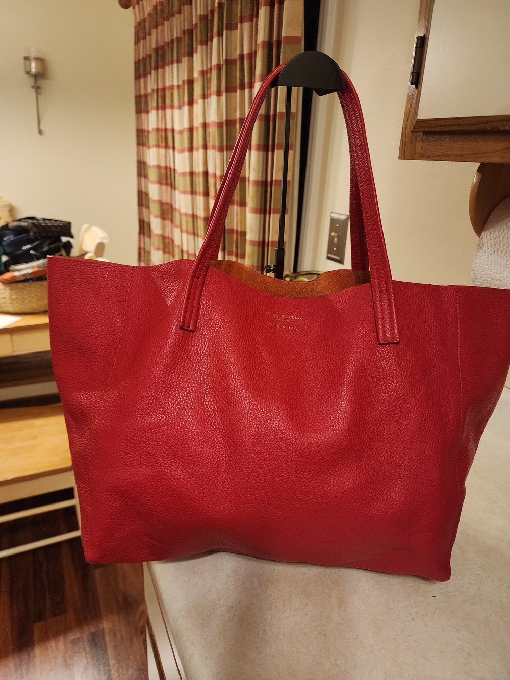 Kurt Geiger London Violet Leather Tote in red